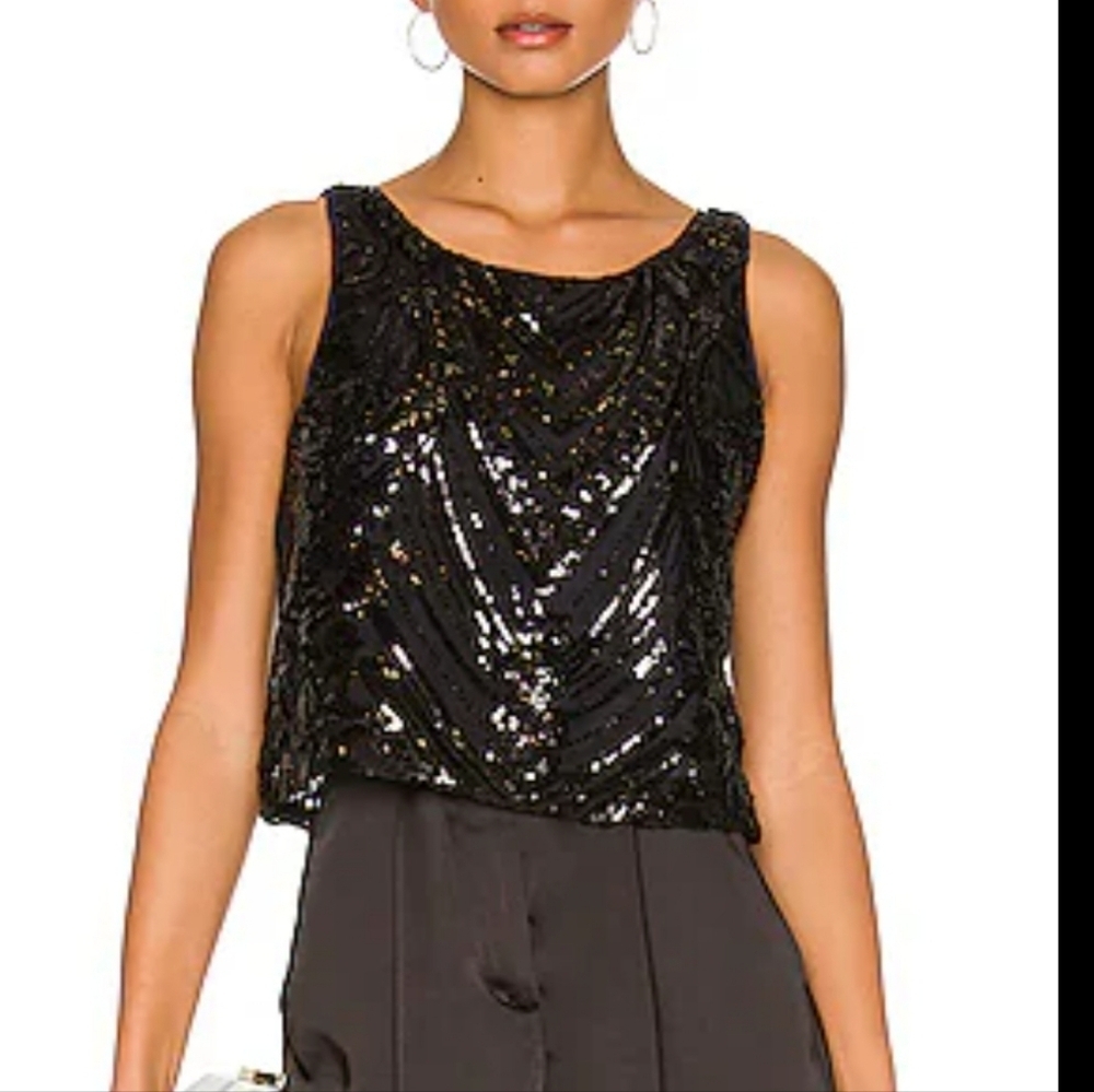 NWT Le  Superbe Black Sequin Top Size Small